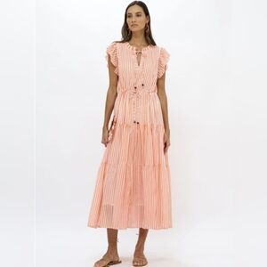 Oliphant Cinched Flirty Midi Dress in Playa Coral $288.00 